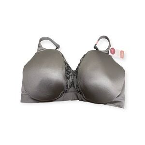 NWT Cacique lightly lined balconette silver gray w black lace bra size 42H